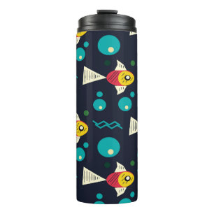 Colorfull Fish with waves in the sea. Geometry for Thermal Tumbler