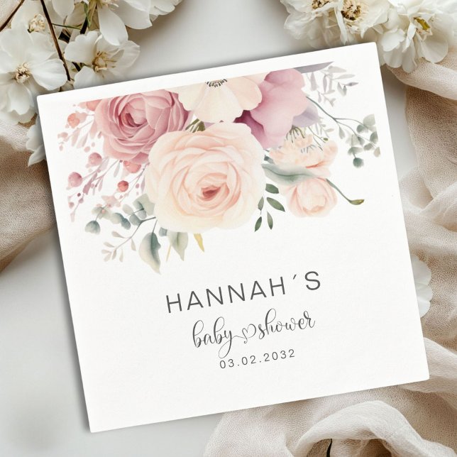 Colorfull Flowers, Baby Shower Napkin (Colorful Flowers, Baby Shower Napkins with your name and date.)