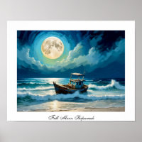 Colorfull Full Moon Old Shipwreck Seashore