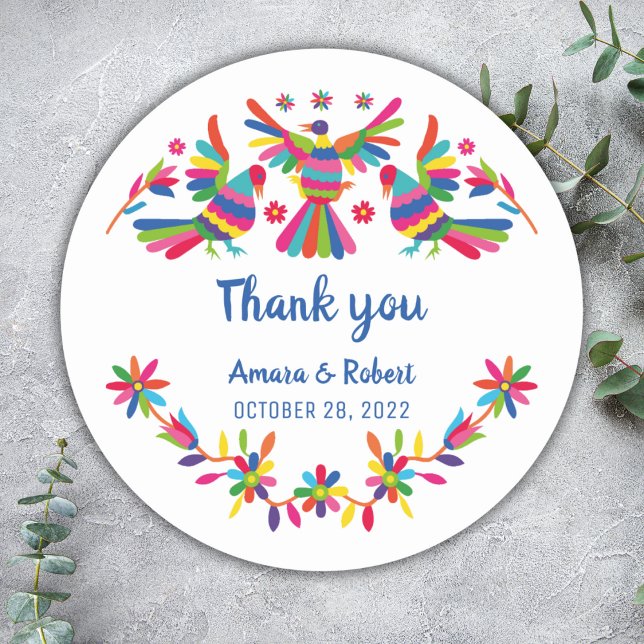 COLORFULL OTOMI MEXICAN THANK YOU CLASSIC ROUND STICKER (Creator Uploaded)