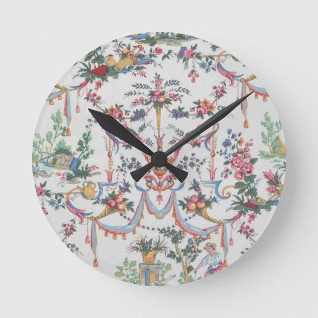 Colorfull Toile de Jouy Round Clock (Front)