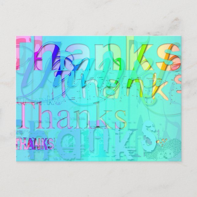 Colorfull Typography Thanks Blue Harmony Postcard (Front)