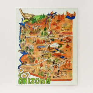 Colorfully Illustrated 16x20 Arizona Map  Jigsaw Puzzle