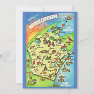 Colorfully Illustrated 5x7 Big Wisconsin Postcard