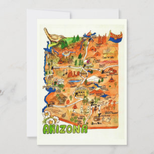 Colorfully Illustrated Arizona Map Flat Card
