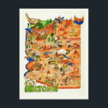 Colorfully Illustrated Arizona Map Postcard<br><div class="desc">A colorful vintage illustrated  postcard map of Arizona repurposed!</div>