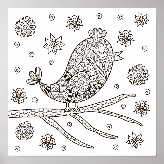 Coloring Page Bird Chirping Poster (Front)