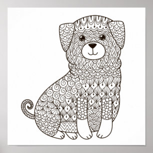 Coloring Page Cute Puppy Poster