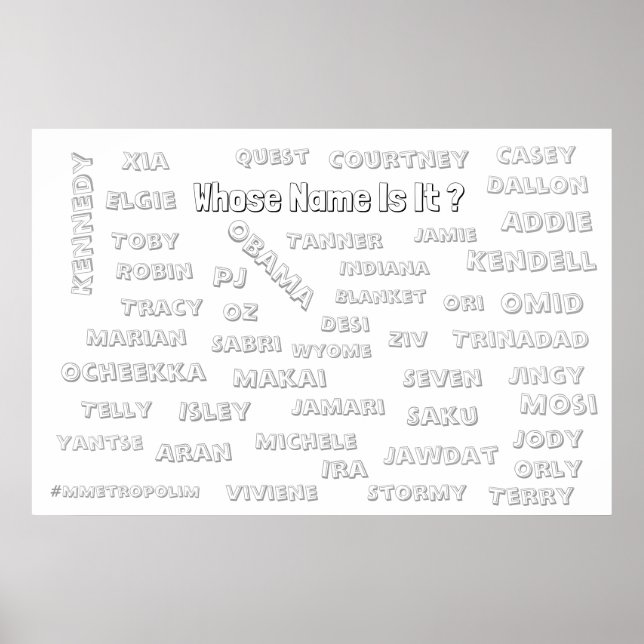 Coloring Poster 36x24   with  Unisex Names (Front)