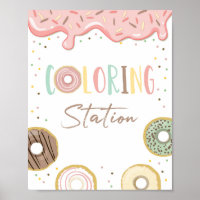 Coloring Station Donut Pink Girl Birthday Sign