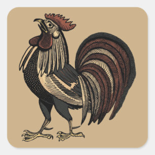 Colorized José Guadalupe Posada Rooster Square Sticker