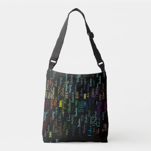 colors and names . a cool typography crossbody bag