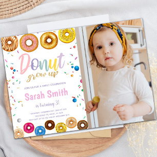 Colors Donut Birthday Invitations with photo