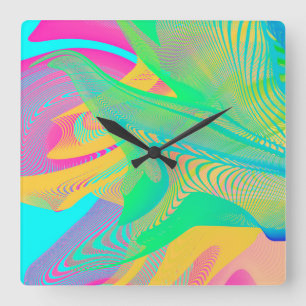 COLORS FLUO - Fractal Art - Square Wall Clock