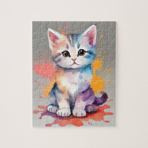 Colors Splash Watercolor Cat Jigsaw Puzzle