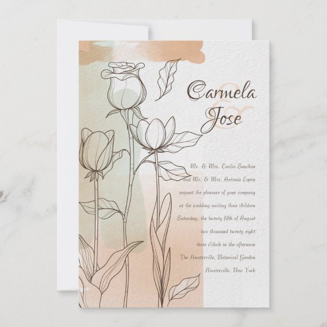 Colorwash Floral Wedding Invitation (Front)