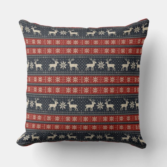 Colorwork/Fair isle traditional winter pattern Cushion (Front)
