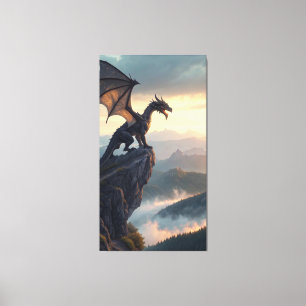 colossal ancient dragon perched atop a cliff  canvas print