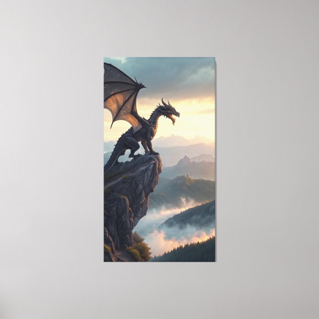 colossal ancient dragon perched atop a cliff  canvas print (Front)