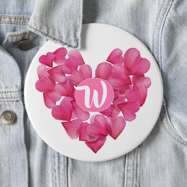 Colossal Badge with monogram rose petals heart. (In Situ)