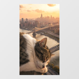 colossal cat sleeps as an entire city window cling