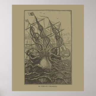 Colossal Octopus Kraken Attacking Ship Sea Monster Poster