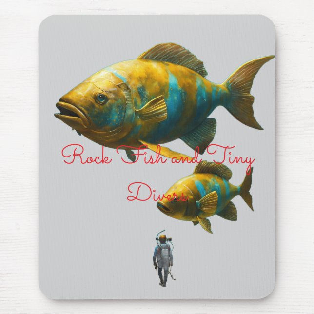 Colossal Rock Fish and Tiny Divers – Detailed Ocea Mouse Mat (Front)