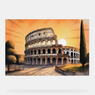 Colosseum ancient roman amphitheater during golden acrylic sign