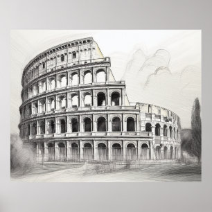 Colosseum ancient roman amphitheater in pencil ske poster