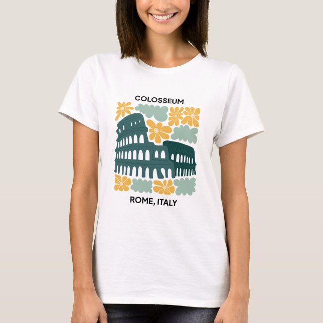 Colosseum Rome Italy abstract travel floral art T-Shirt (Front)