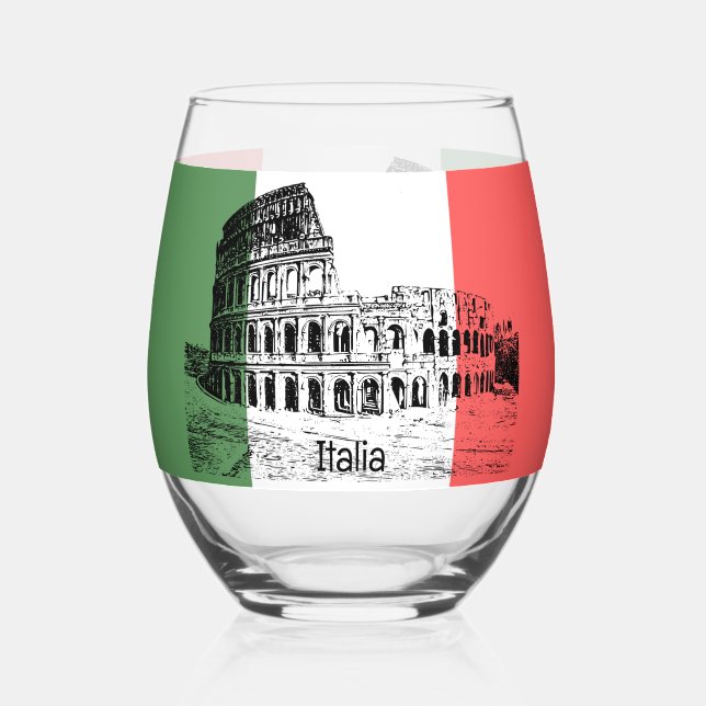 Colosseum Rome Italy Design Stemless Wine Glass (Front)