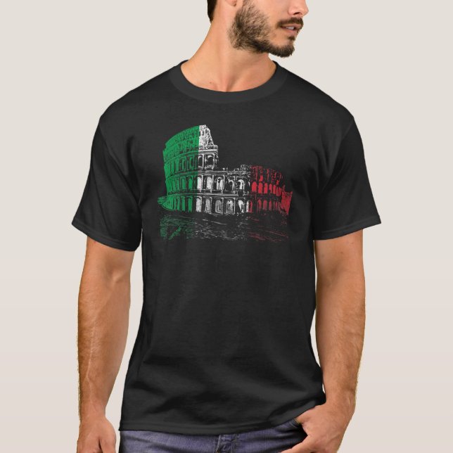 Colosseum Rome Italy Flag Pride T-Shirt (Front)