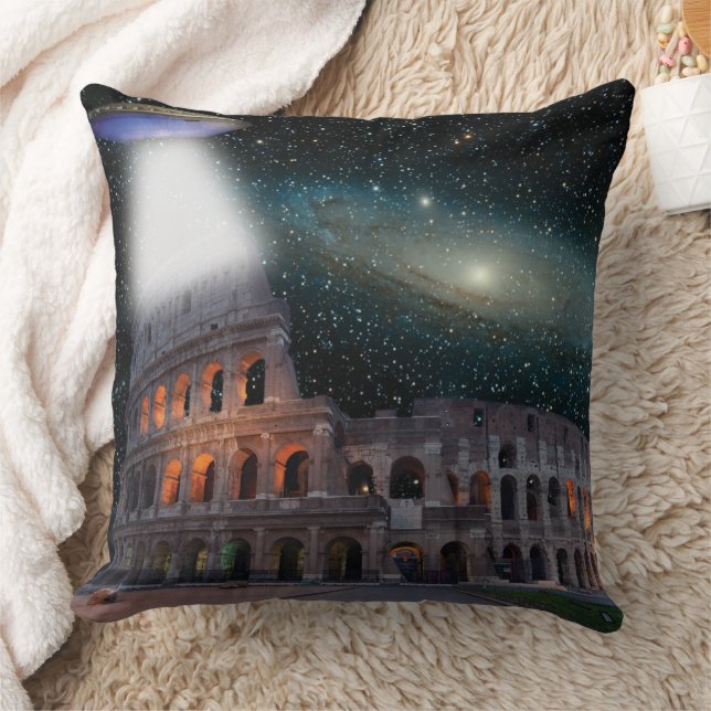 Colosseum Rome Italy Meets Space and UFO Cushion (Blanket)