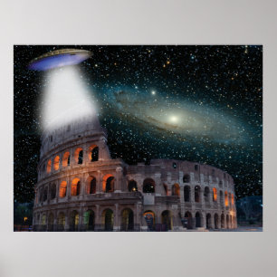 Colosseum Rome Italy Meets Space and UFO Poster