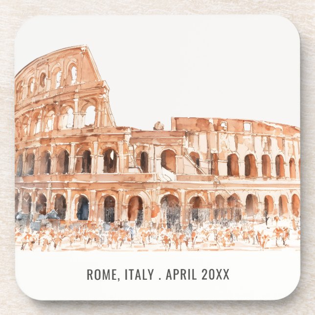 Colosseum Rome Italy Watercolor Italian Travel Coaster (Front)
