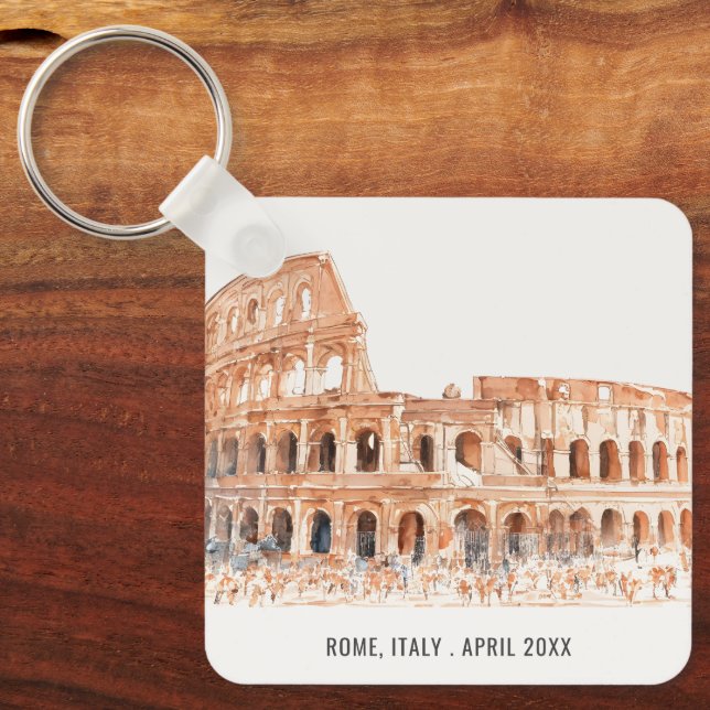 Colosseum Rome Italy Watercolor Italian Travel Key Ring (Front)