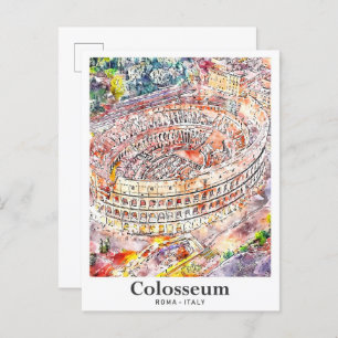 Colosseum Rome Italy Watercolor Sketch Hand Drawn Postcard
