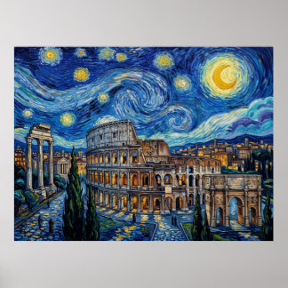 Colosseum Starry Night Historical Landscape Poster