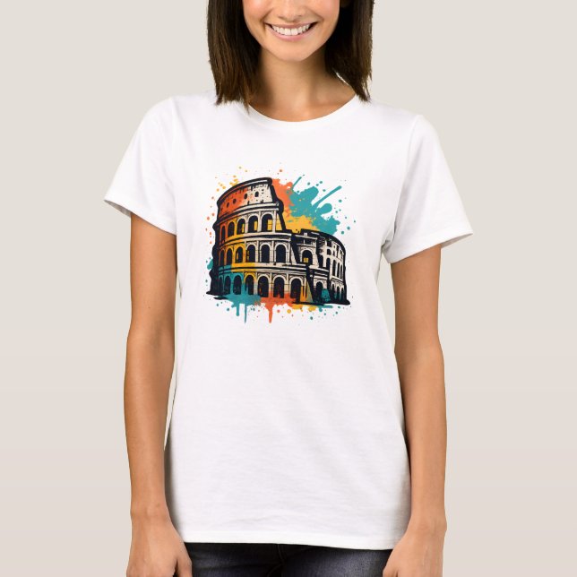 Colosseum Street Art – Colourful Rome Landmark T-Shirt (Front)