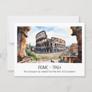 Colosseum watercolor arch Constantine Rome curio Postcard