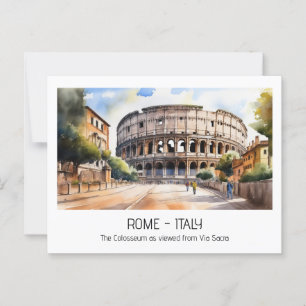 Colosseum watercolor Via Sacra Rome tourist Postcard