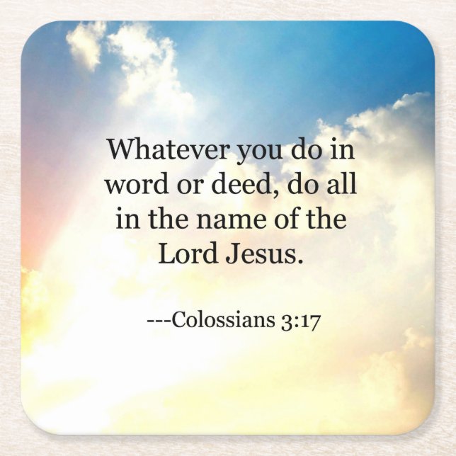 Colossian 3:17, Christian Bible Scripture, Square Paper Coaster (Front)