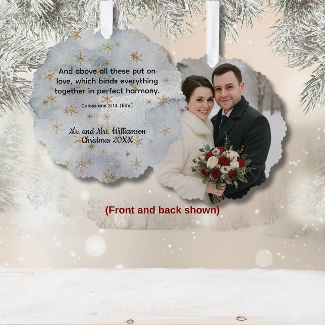 Colossians 3:14 Love and Harmony  Tree Decoration Card (Colossians 3:14 Couples Christmas ornament)