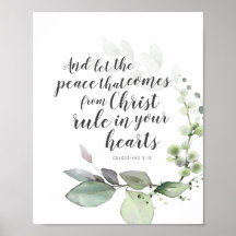 Colossians 3:15 Verse Art with Botanical Wreath