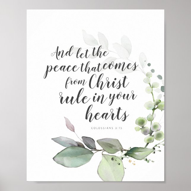 Colossians 3:15 Verse Art with Botanical Wreath Poster (Front)