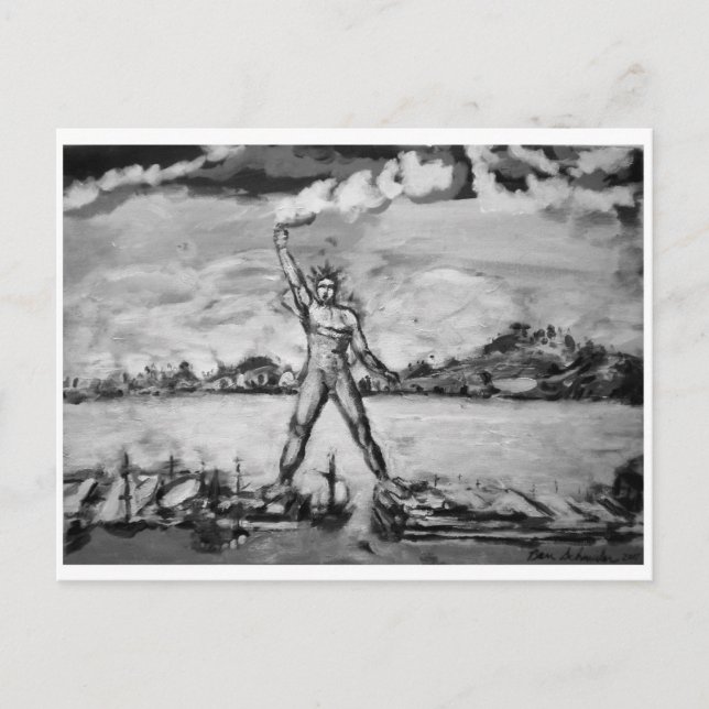 Colossus of Rhodes Black and White Postcard (Front)