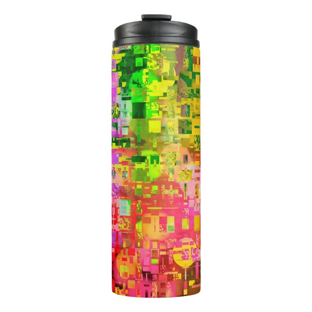Colour abstract artefact pixel thermal tumbler (Front)