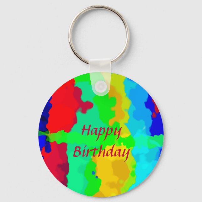Colour Abstract Happy Birthday Colourful Custom Te Key Ring (Front)