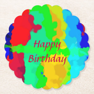 Colour Abstract Happy Birthday Colourful Custom Te Paper Coaster