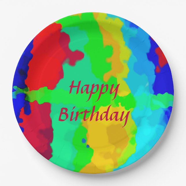 Colour Abstract Happy Birthday Colourful Custom Te Paper Plate (Front)